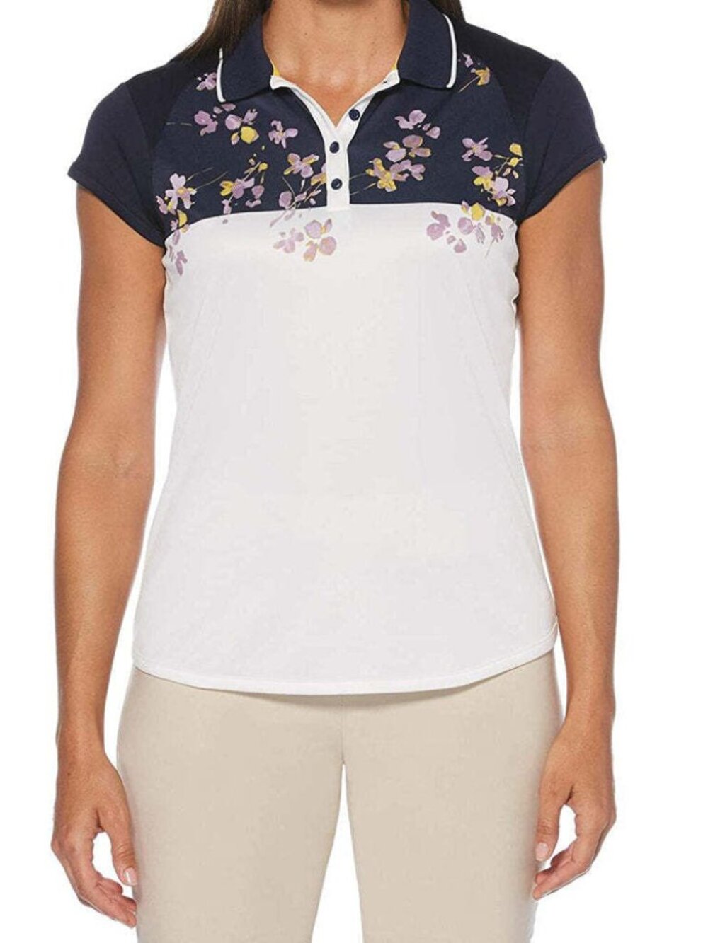 PGA TOUR Womens Floral Print Colorblocked Golf Polo Polo